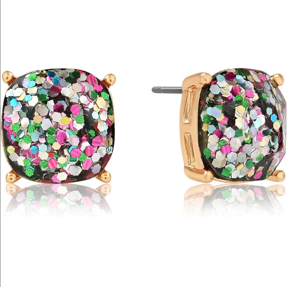 NWT Confetti Rainbow Large Square Stud Earrings
